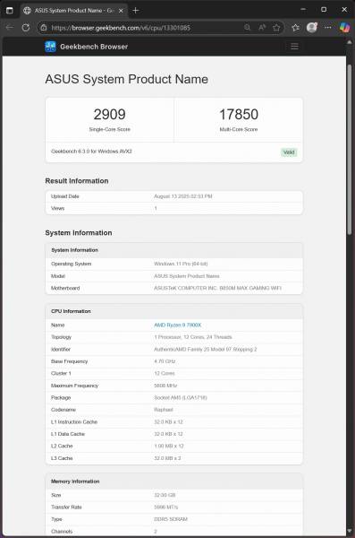 ASUS B850M MAX GAMING WIFI-6