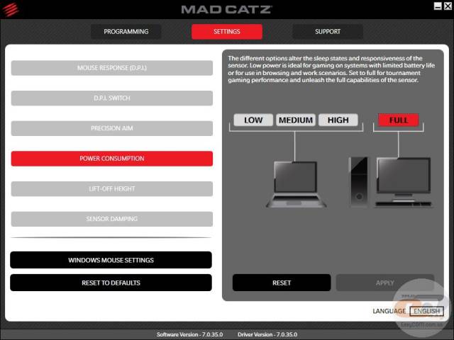 Mad Catz R.A.T. TE settings