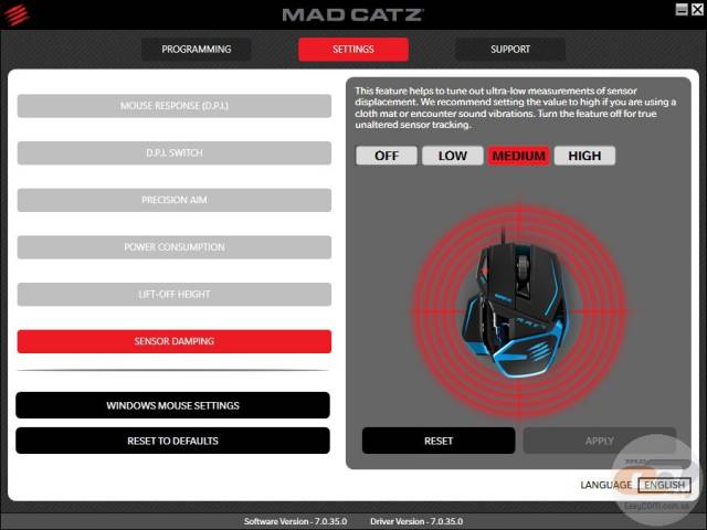 Mad Catz R.A.T. TE settings