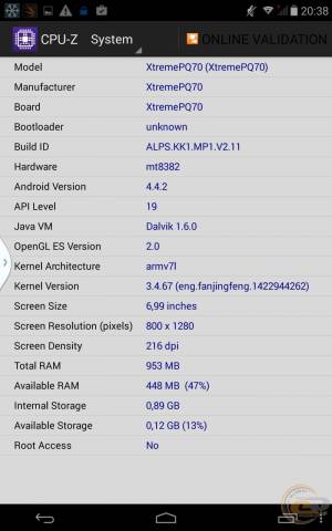 Sigma mobile X-treme PQ70 cpuz