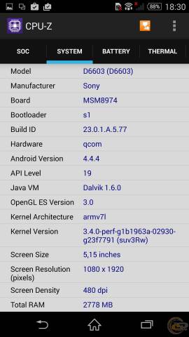 Sony Xperia Z3 cpu-z